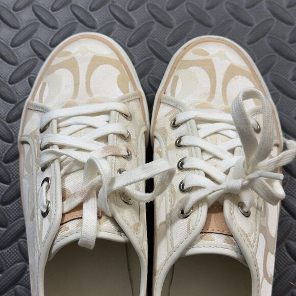 Coach Dee Optic C Low Top Fashion Sneakers Womens 8.5 Tan White Canvas Lace Up - Picture 4 of 10